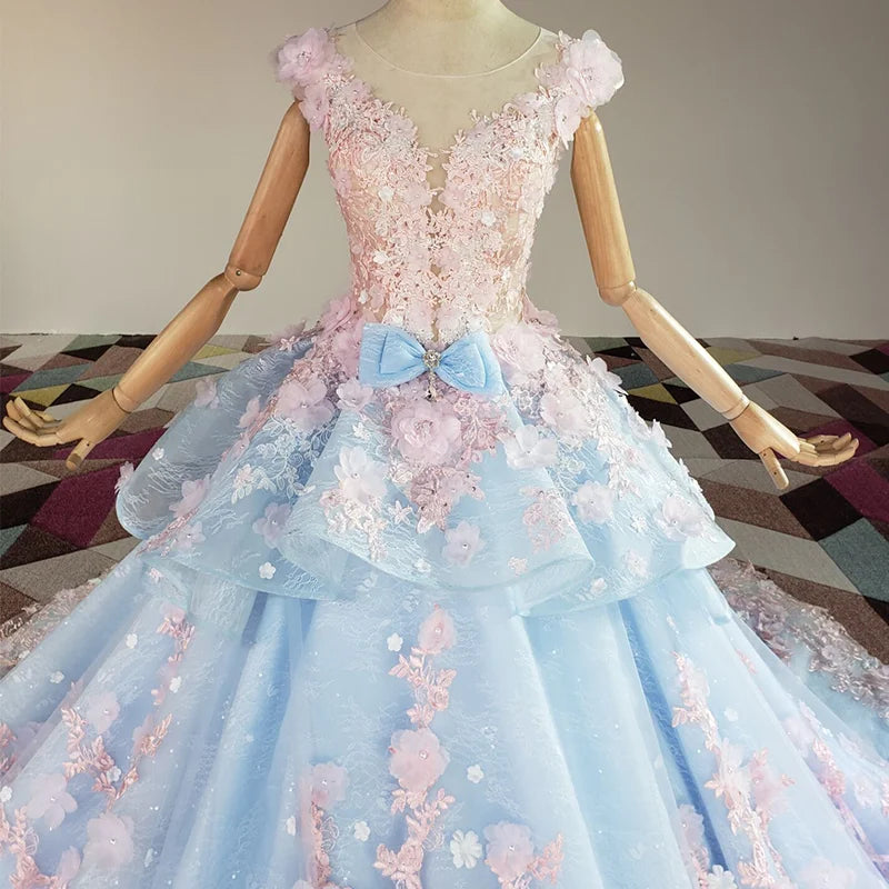 
                      
                        Pink Flowers Evening Dress Beaded Quinceanera Party Ball Gown
                      
                    