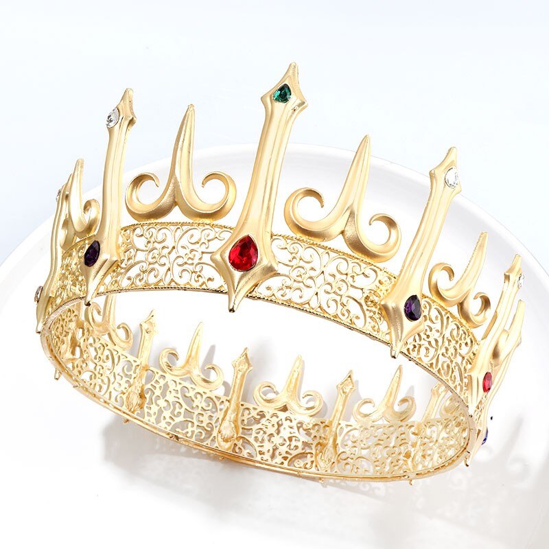 Load image into Gallery viewer, Baroque Golden Large Crystal Big Round Royal King Crown Party Accessory
