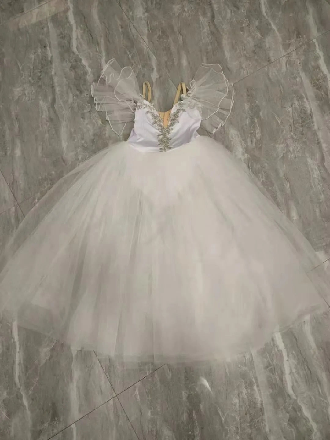 White Ballet Dress Long Tutu Professional Fairy  Costume