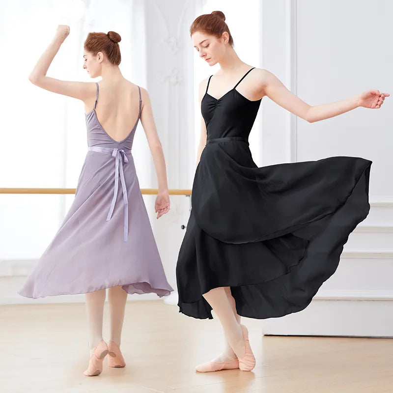 Dance Skirt Women Long Chiffon Ballet Ballroom Waist Tie Skirt