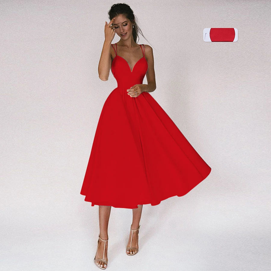 
                      
                        Tea Wedding Dress  Criss Cross Back Satin Bridal Dresses A Line Gown
                      
                    