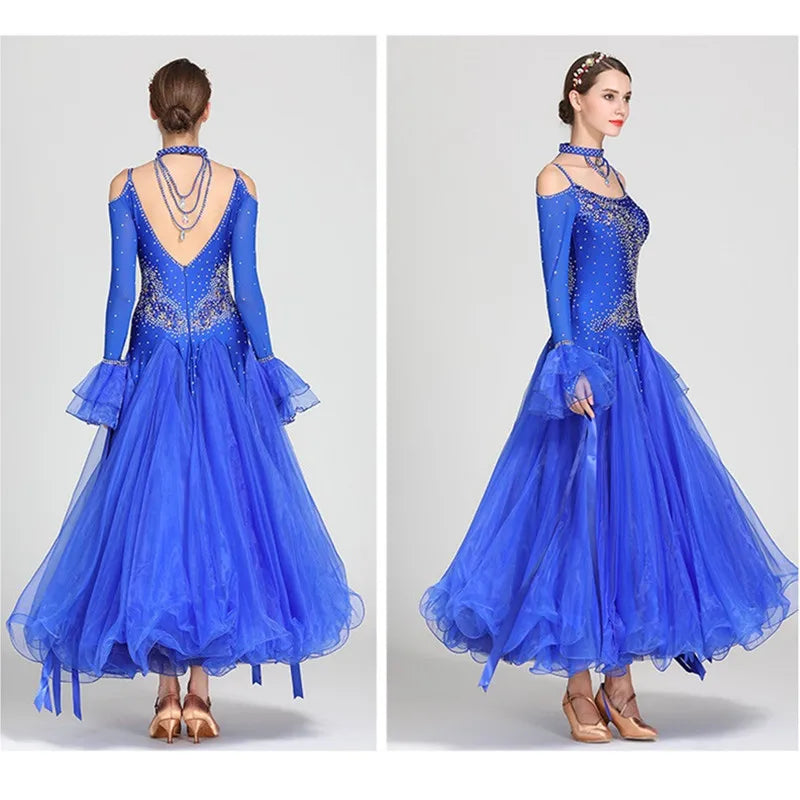 
                      
                        Off Shoulder Ribbon Ballroom Dance Dresses Competition Costumes
                      
                    