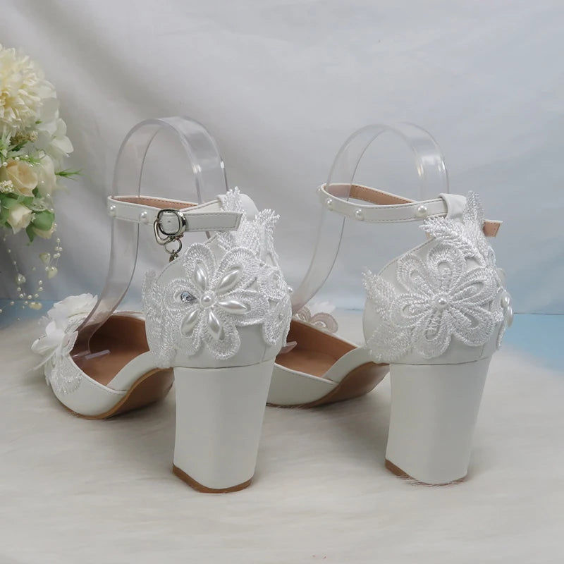 Pearl Floral Wedding Bridal Pointed Heel Party Shoes