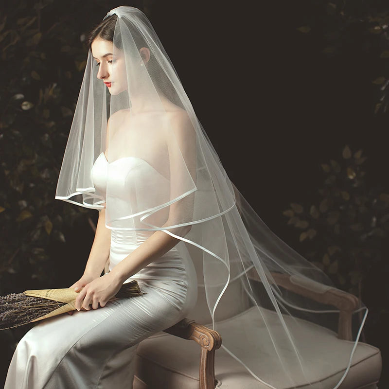 
                      
                        Short Tulle Ribbon Edge Bridal Veils Two Layers
                      
                    