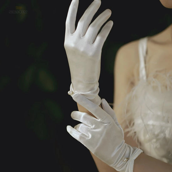 Wedding Bridal Short Gloves Satin Full Finger Wrist Length Party Gloves