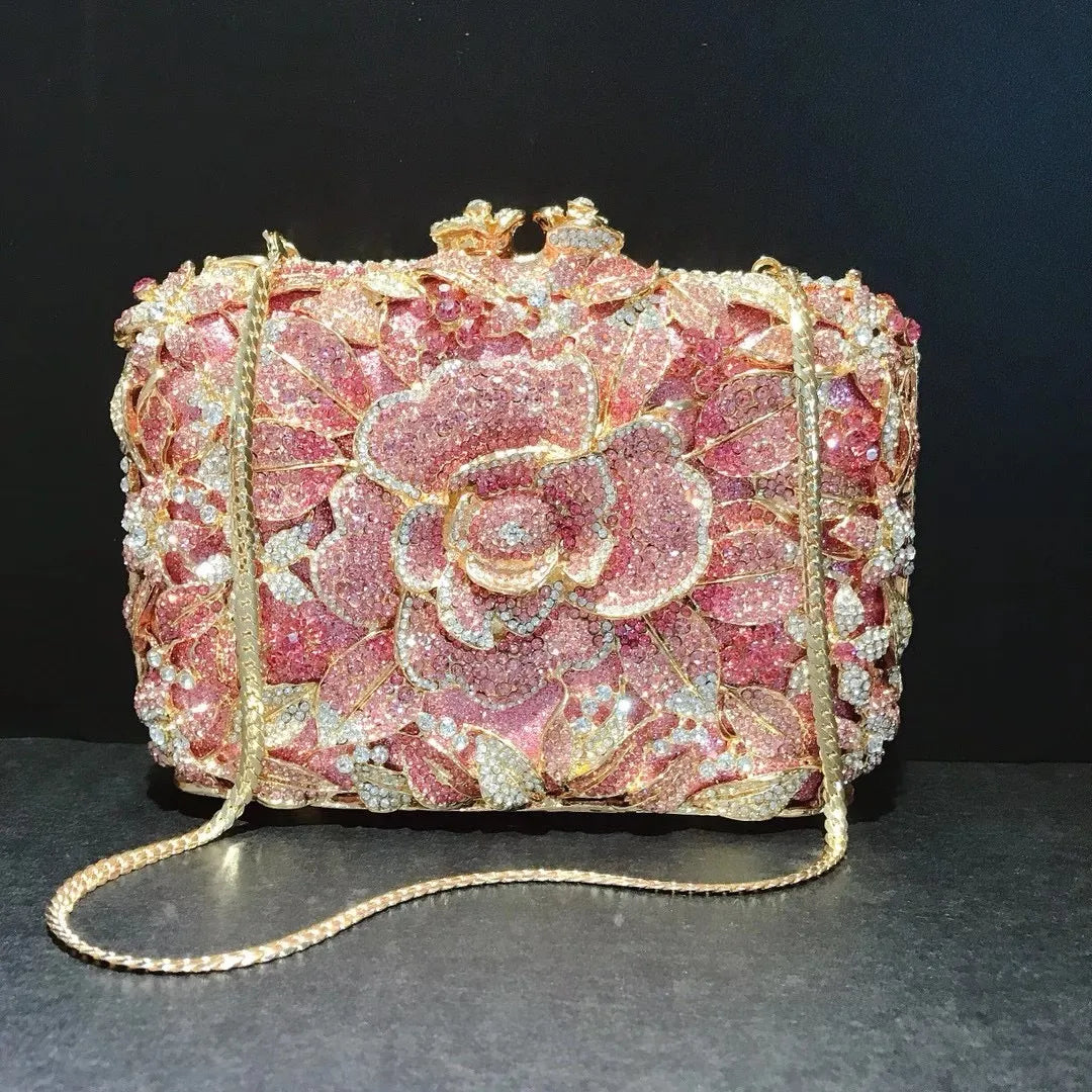 Evening Bag Evening Bag For Women Elegant Crystal Clutch Bags Pink  Rhinestone Flower Handbags Wedding Purse (Color : Pink, Size : S) :  Amazon.co.uk: Fashion