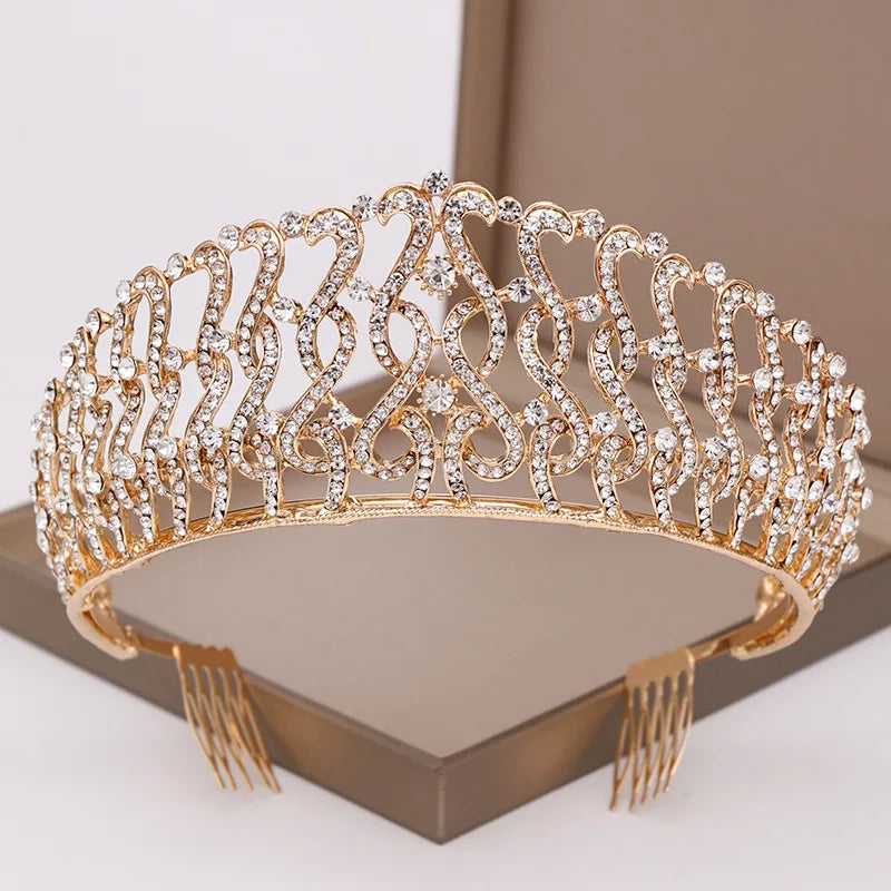 
                      
                        Champagne Gold Color Crown Wedding Hair Accessories Luxury Queen Tiara
                      
                    