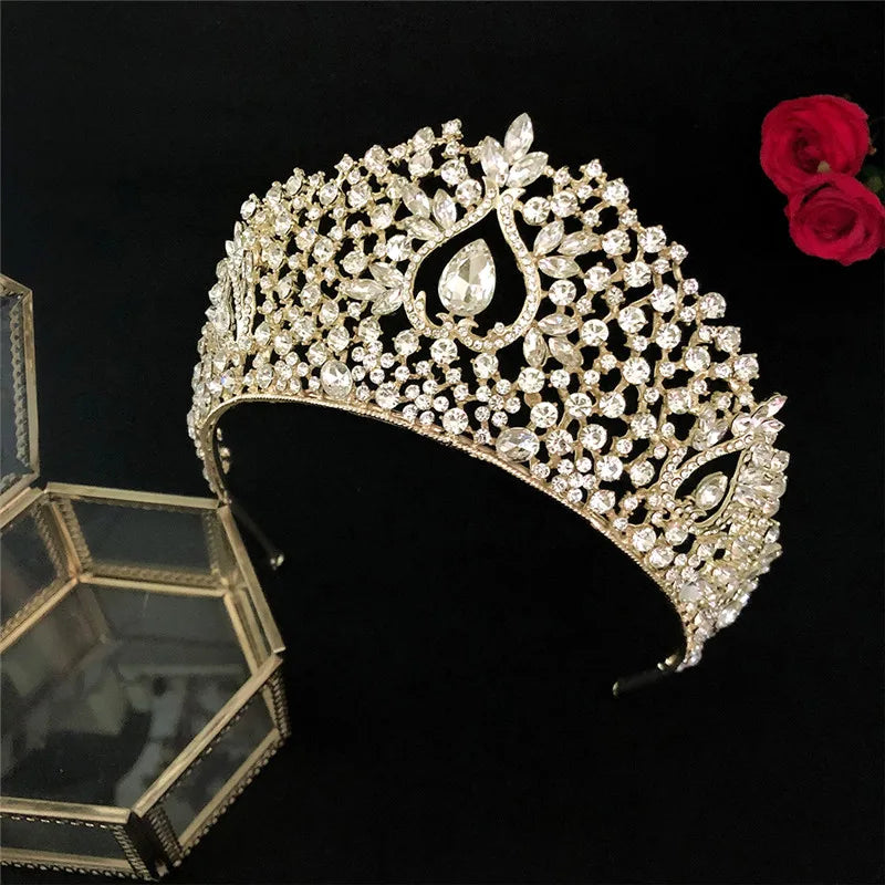 Water Drop Crystal Tiara Crown Wedding Hair Accessory