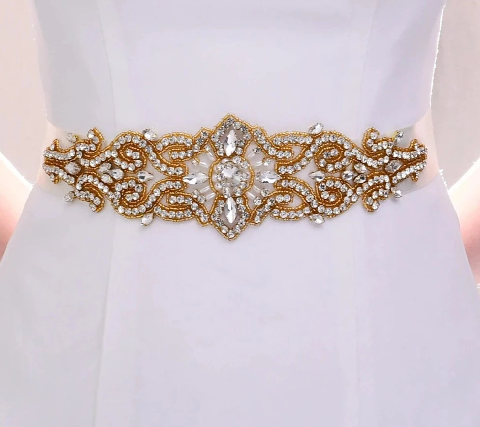 
                      
                        Rhinestones Bridal Belt with Ribbon Wedding Dress Belt Accessory
                      
                    