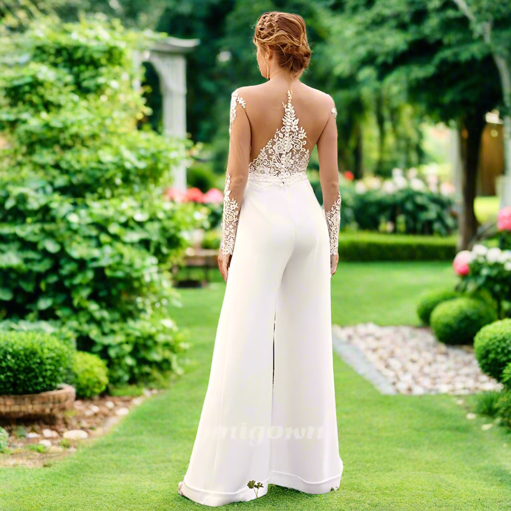 
                      
                        Country Jumpsuit Wedding Dress Lace Beach Boho Bridal Gown
                      
                    