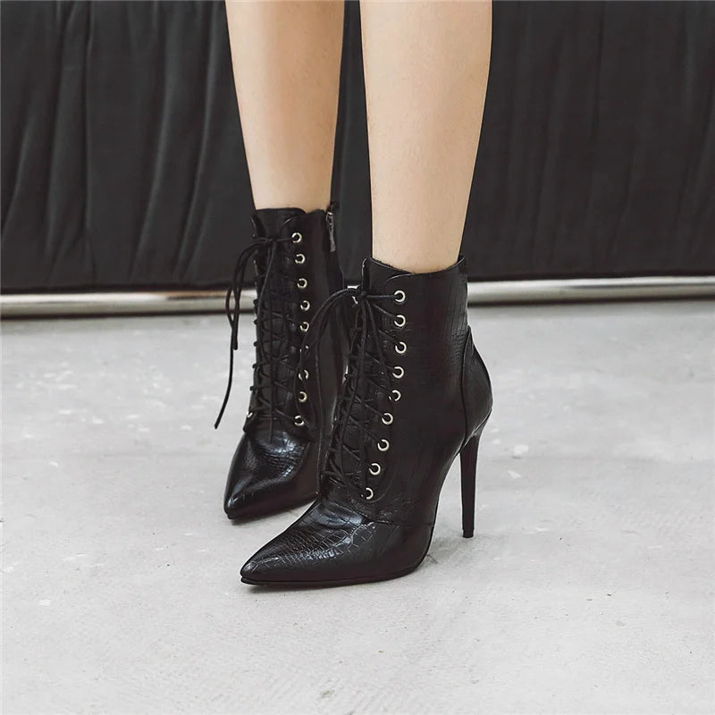 
                      
                        Sexy Ankle Boots For Women Fashion High Heel Lace Up Short Boot
                      
                    