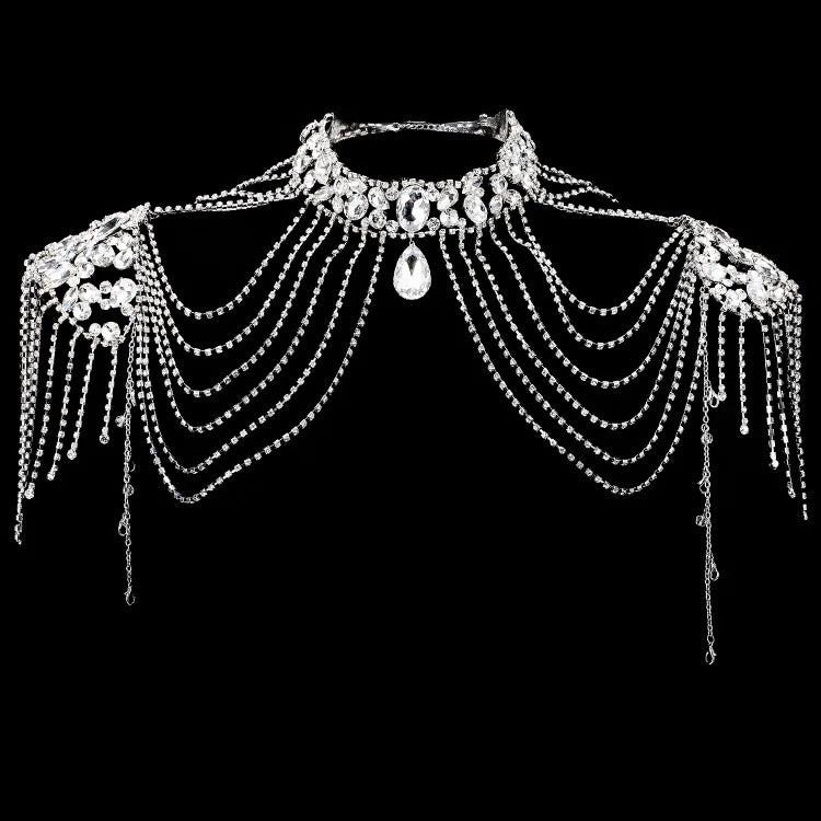 Rhinestone Crystal Handmade Bridal Shoulder Necklace Women Wedding Jewelry Chain