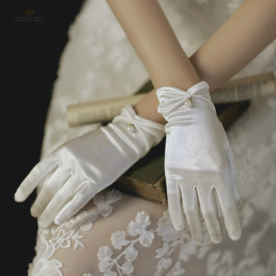 Wedding Bridal Short Gloves Satin Full Finger Wrist Length Party Gloves