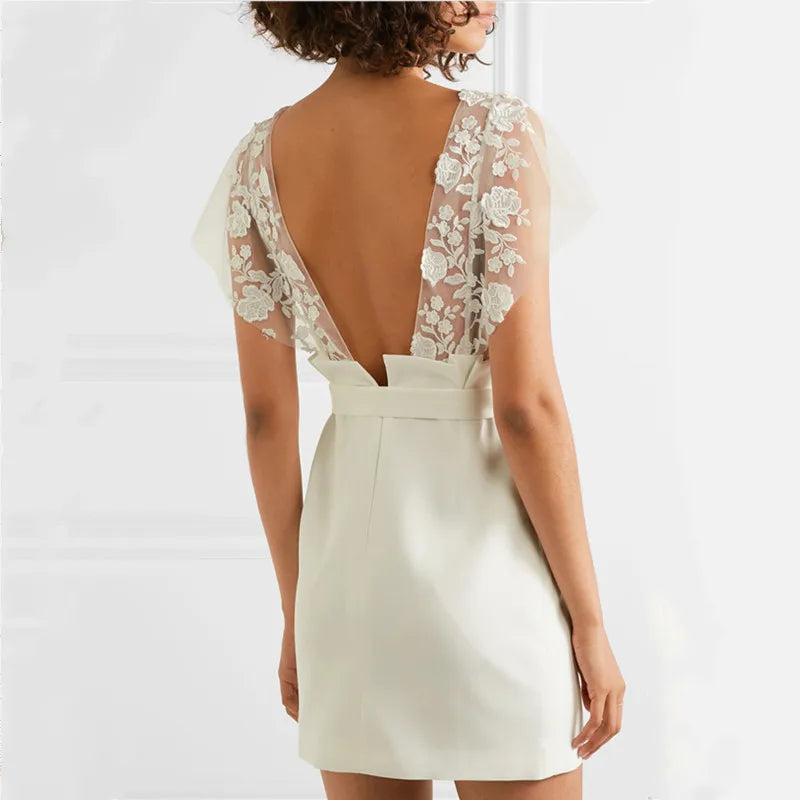 
                      
                        Simple Mini Bridal Dress Sexy Backless Lace Boho Wedding Dress
                      
                    