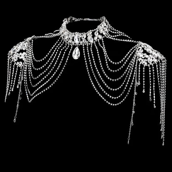 Rhinestone Crystal Handmade Bridal Shoulder Necklace Women Wedding Jewelry Chain