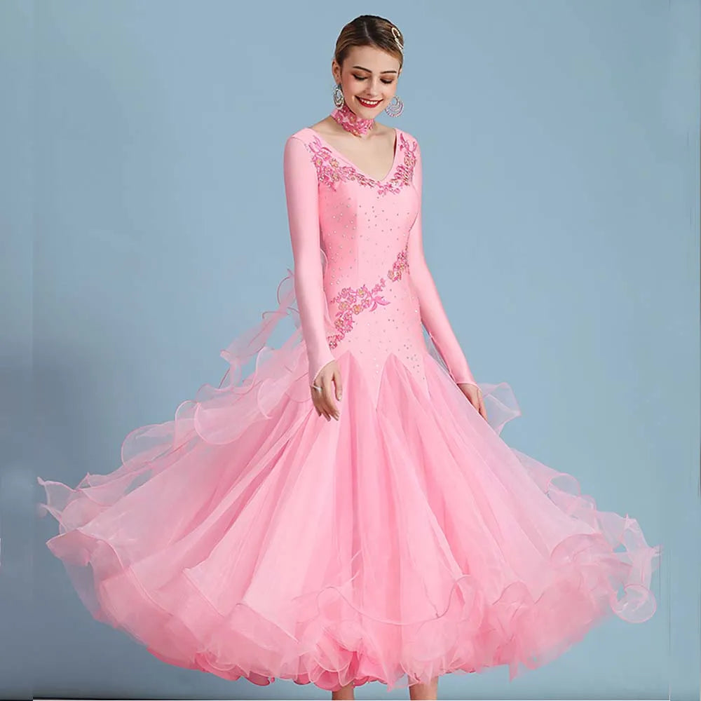 Standard Ballroom Waltz Dance Dresses  Long Sleeve Flamenco Dancing Costume