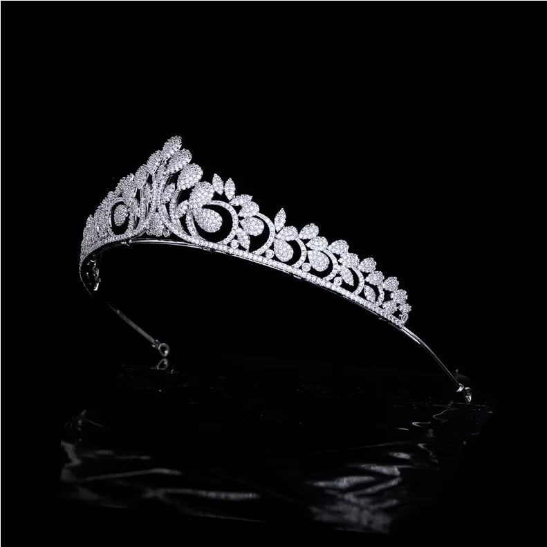 Classic Cubic Zirconia Leaf Wedding Micro-Inlaid Full Zircon Tiara Crown