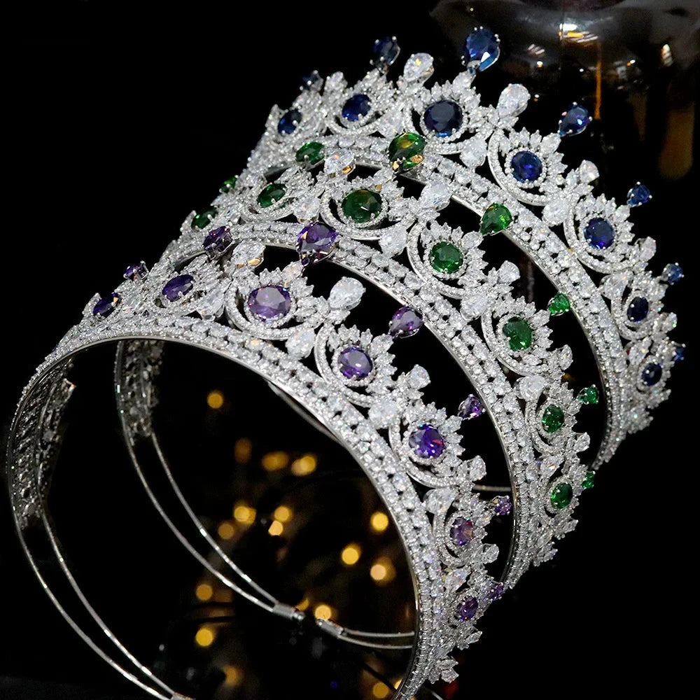 Royal Queen Round Wedding Tiara Crowns Bridal Hair Jewelry Accessories