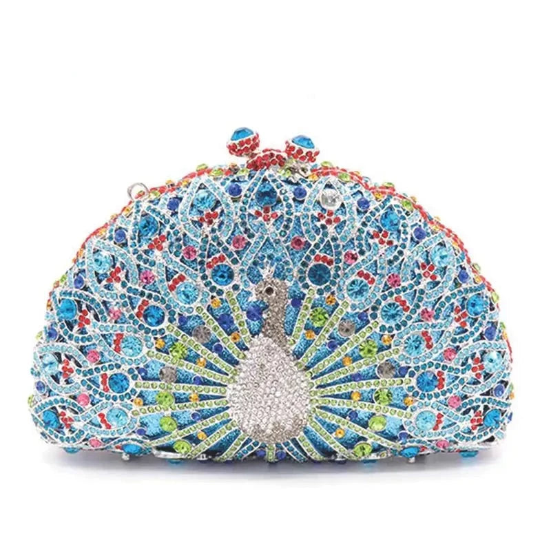 Rhinestone Crystal Peacock Clutch Evening Party Bags Hand Made