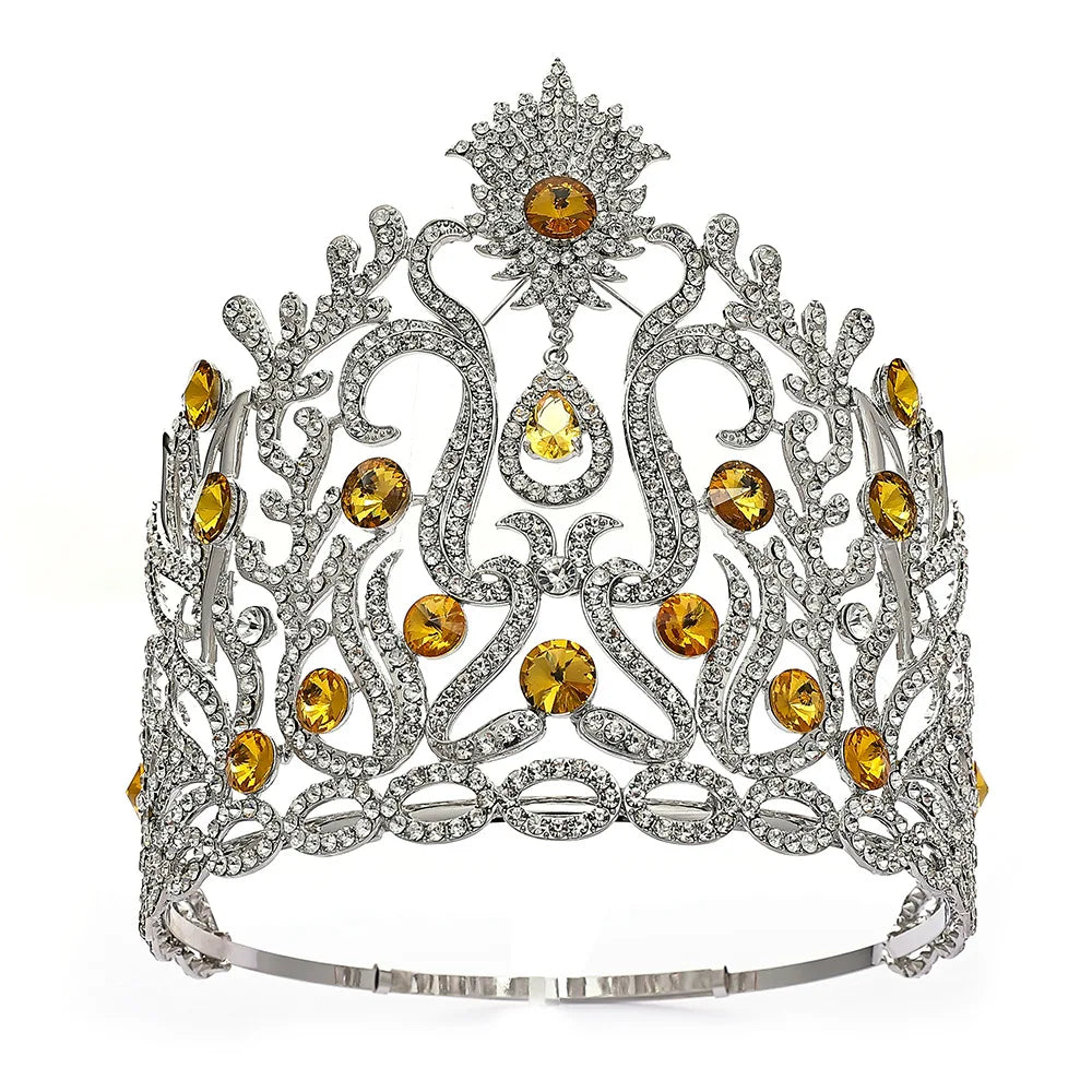 8 Inch Tall Cubic Zircon Crystal Tiara Round Pageant Crown Accessory, make a commanding statement with this impressive 8-inch tall crystal tiara