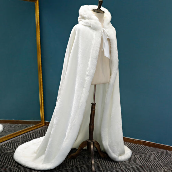 Winter Long Wedding Cloak Floor Length Bridal Faux fur Cape Wrap
