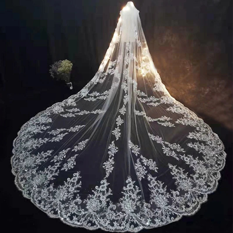 
                      
                        Lace veil with floral patterns on a dark background
                      
                    