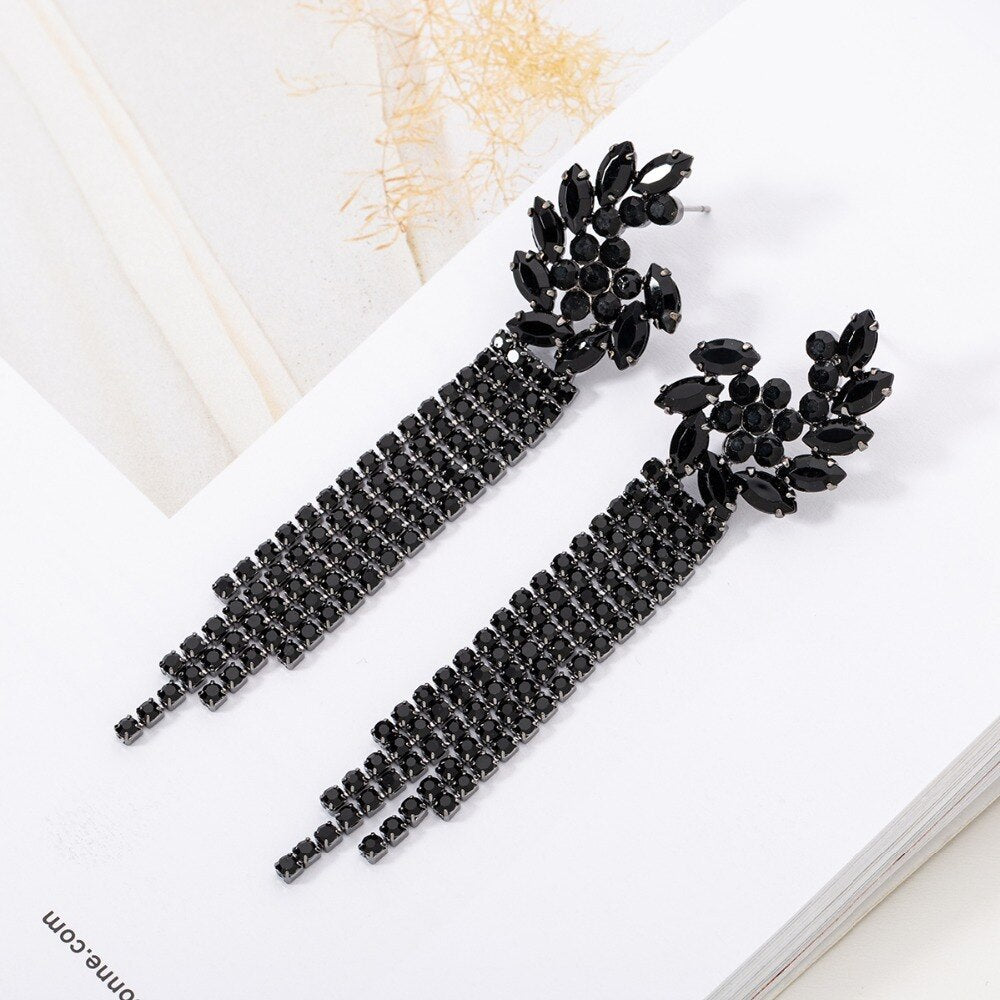 
                      
                        Black Rhinestone Crystal Tassel Earrings for Women Crystal Ear Flower
                      
                    