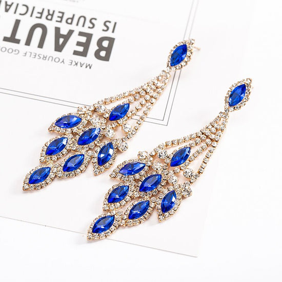 Big Crystal Rhinestone Drop Earrings Fashion Jewelry Silver / Green