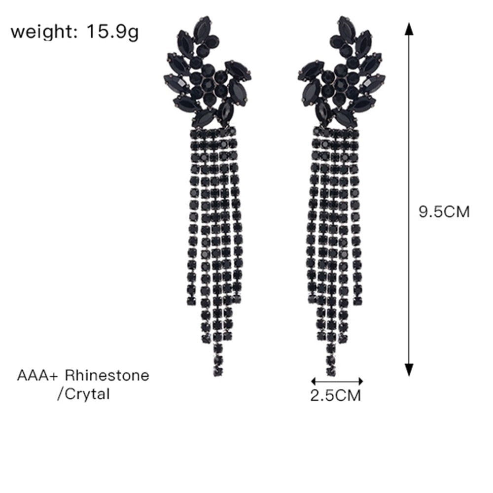 
                      
                        Black Rhinestone Crystal Tassel Earrings for Women Crystal Ear Flower
                      
                    