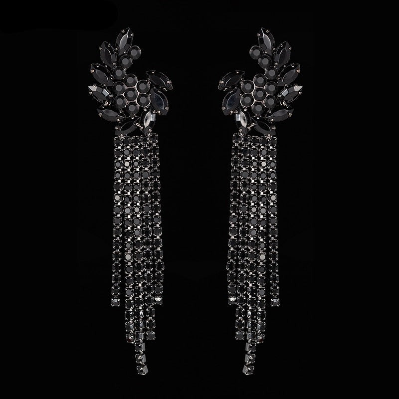 
                      
                        Black Rhinestone Crystal Tassel Earrings for Women Crystal Ear Flower
                      
                    