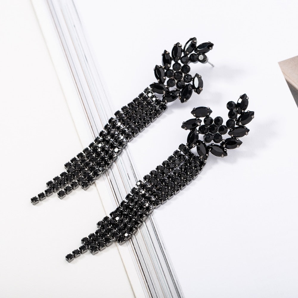 
                      
                        Black Rhinestone Crystal Tassel Earrings for Women Crystal Ear Flower
                      
                    