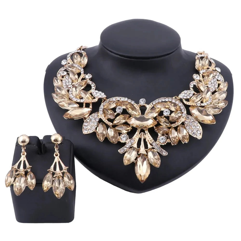 
                      
                        Fashion Rhinestones Crystal Statement Necklace Earrings Bridal Party Jewelry Sets
                      
                    