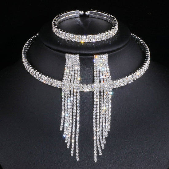Classic Elegant Tassel Crystal Rhinestone Jewelry Set