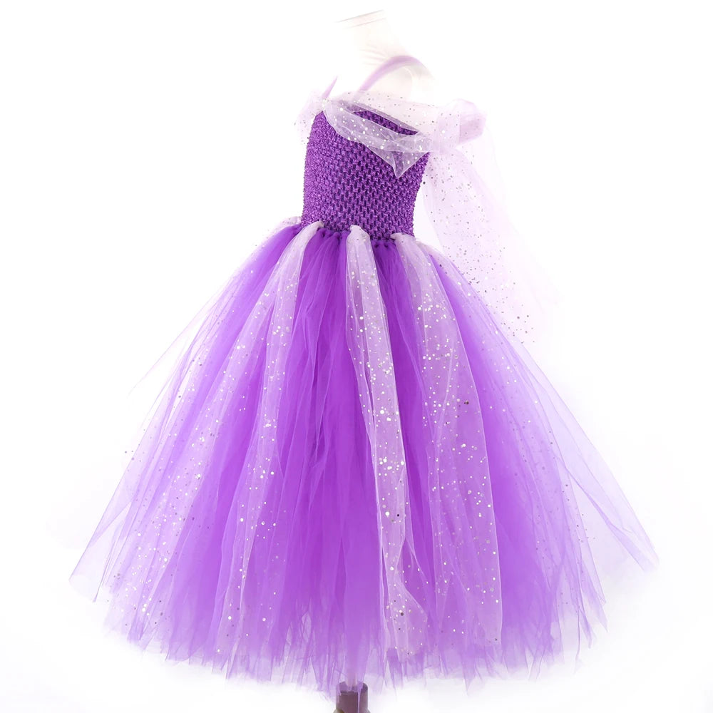 Purple Sparkly Tulle Girls Tutu Dresses for Birthday Party Ankle Length