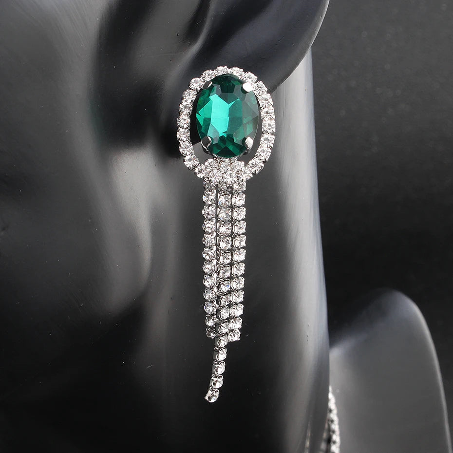 
                      
                        Fashion Green Crystal Zircon Stone Jewelry Set Tassel Necklace & Pendants Earrings
                      
                    