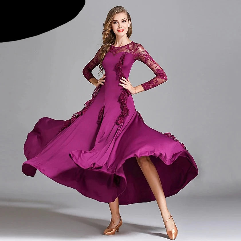 Ballroom Dance Adult Female Ruffles Big Swing Dress Costume