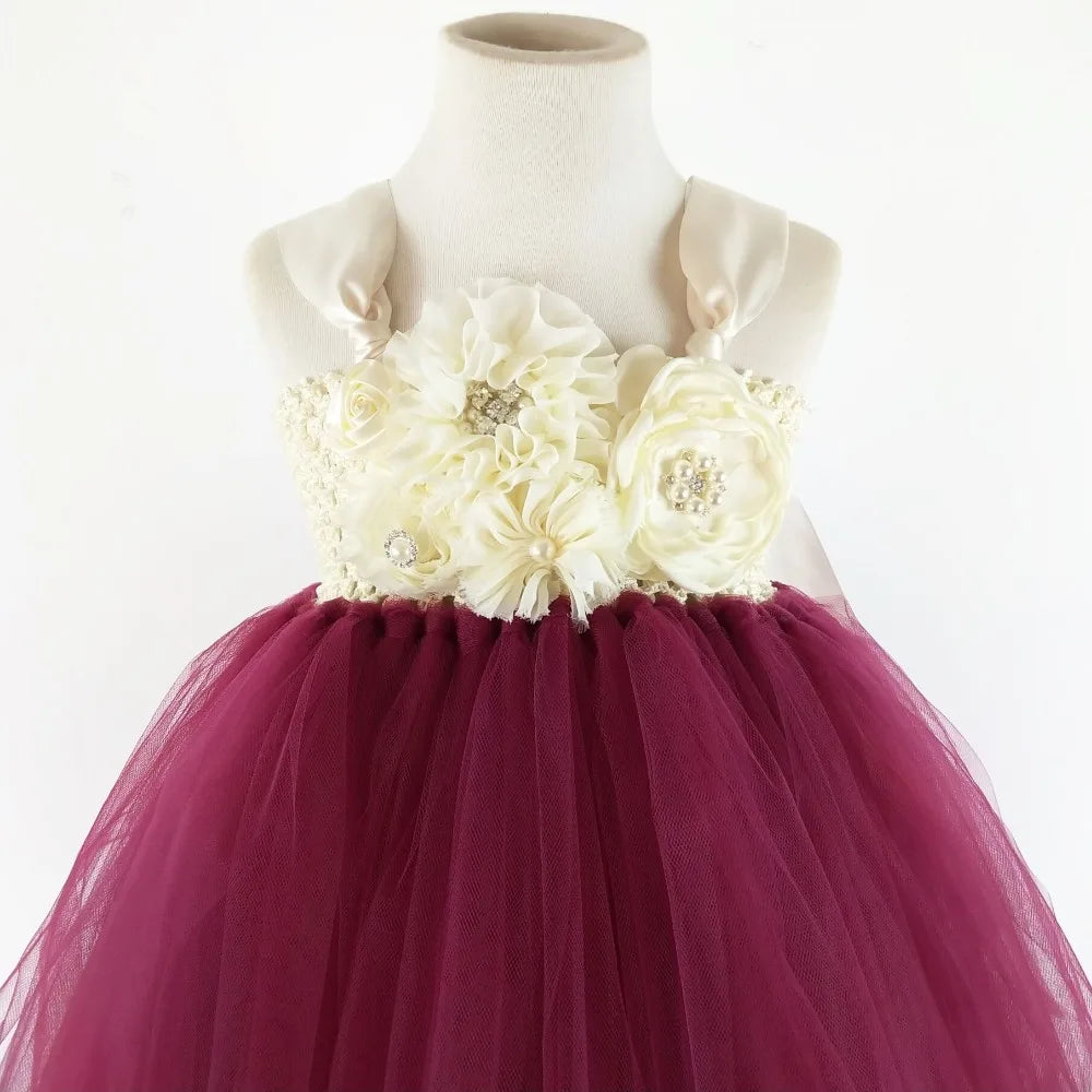 
                      
                        Elegant Burgundy Flower Girls Tutu Dress for Wedding Party
                      
                    