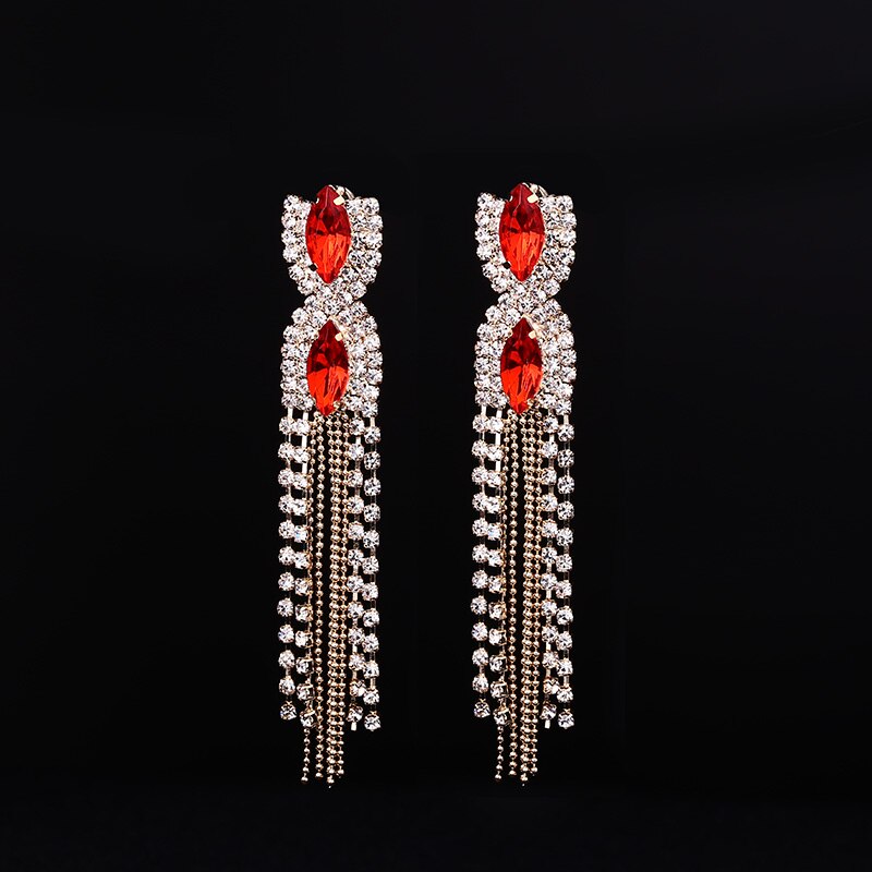 Load image into Gallery viewer, Gem Quality Austrian Tassel Design Long Formal Dress Ladies Evening Earrings
