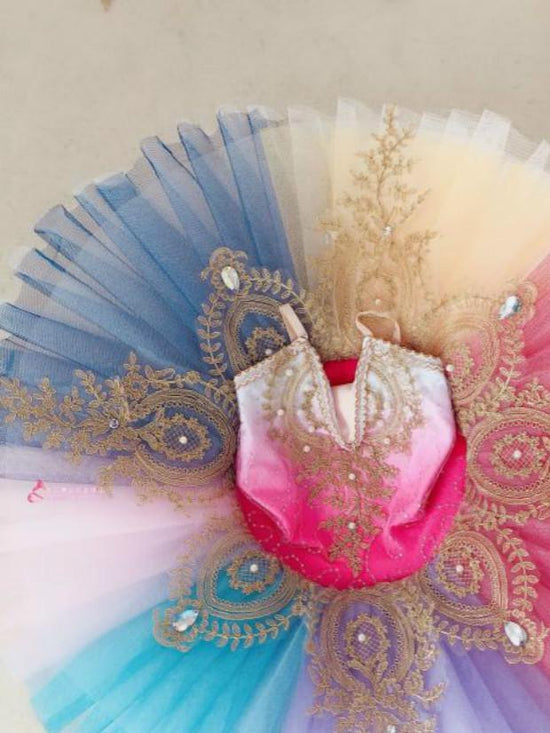 Load image into Gallery viewer, Girls Professional Ballet Tutu Rainbow Ballet Costume Pancake Tutu
