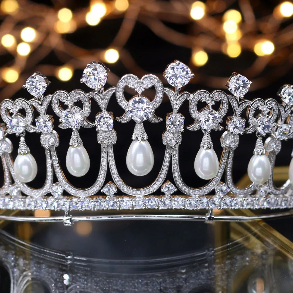 
                      
                        Crystals and Peals Cubic Zirconia Tiara Wedding Bridal Crown
                      
                    