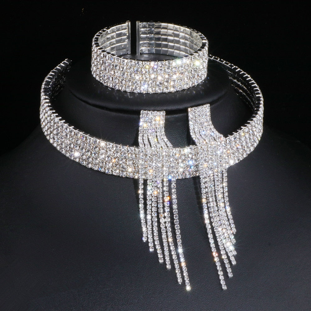 
                      
                        Classic Elegant Tassel Crystal Rhinestone Jewelry Set
                      
                    