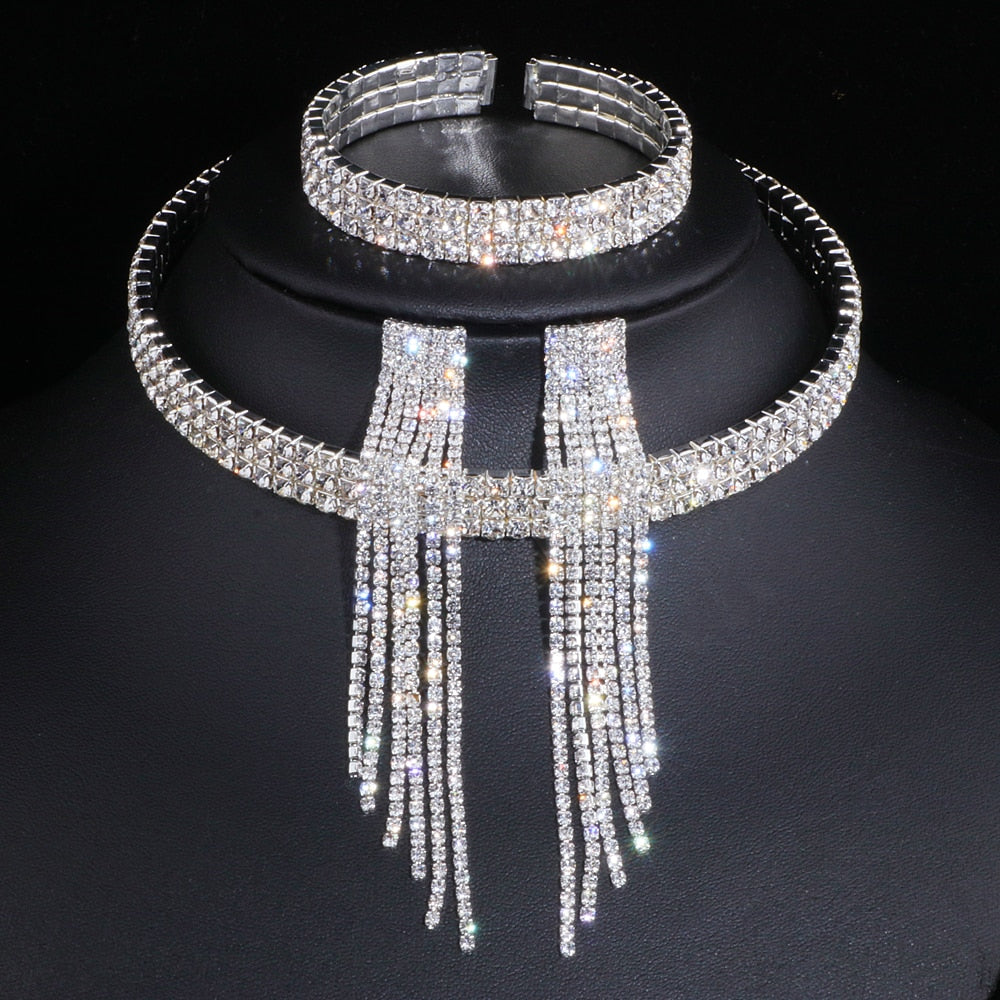 
                      
                        Classic Elegant Tassel Crystal Rhinestone Jewelry Set
                      
                    