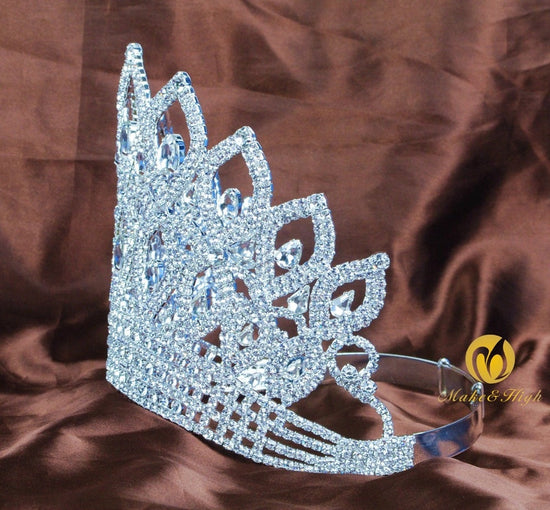 World Beauty Pageant Large 6.5" Tiara Crown Austrian Rhinestone Crystal