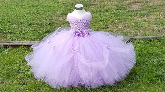 Beautiful Tulle Princess Tutu Dress Girls Ball Gown with Rhinestone 3D Flower Accents