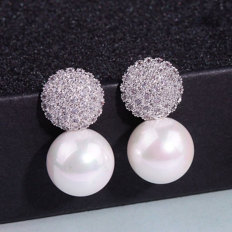 Party Pearl Earrings Elegant Crystals Stud Earrings For Women