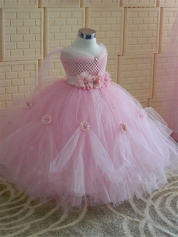 
                      
                        Beautiful Tulle Princess Tutu Dress Girls Ball Gown with Rhinestone 3D Flower Accents
                      
                    