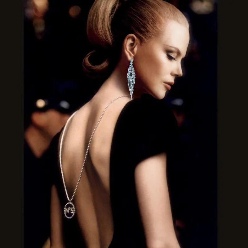 Fashion Women Luxury  Rhinestone Chandelier Long Tassel Earrings