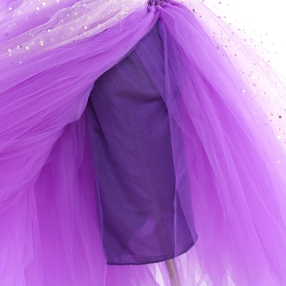 Purple Sparkly Tulle Girls Tutu Dresses for Birthday Party Ankle Length