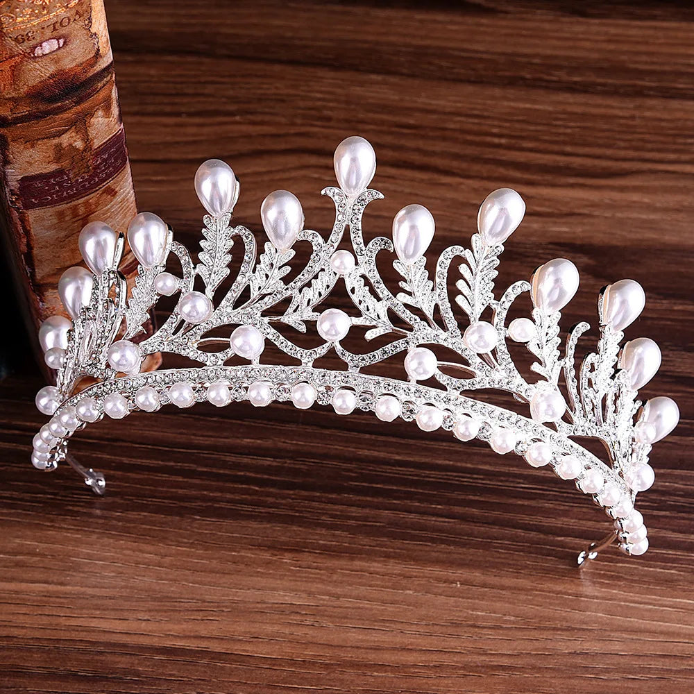 
                      
                        Pearl Crystal Leaf Wedding Bridal Tiara Crown  Jewelry
                      
                    