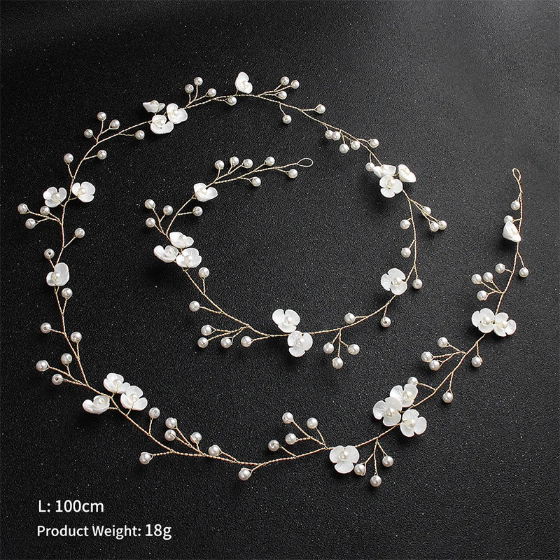 
                      
                        White Flower Pearls Handmade Long Hair Vine Wedding Bridal Hair Acccessory
                      
                    